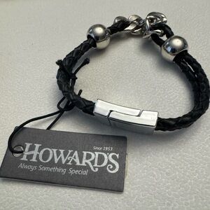 Black and Silver Men's Bracelet Leather braided magnetic closure by Howard’s
